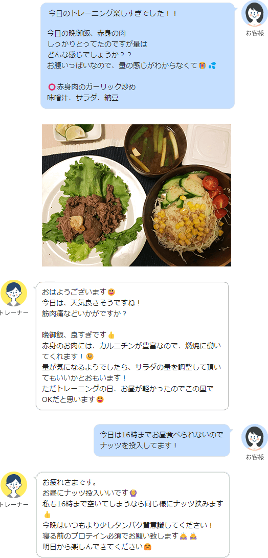 京都パーソナルトレーニングジムRACINE(四条烏丸)  | LINEでの食事指導例